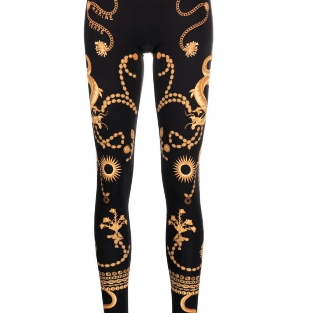 Marine Serre Black and Gold Patterned Leggings